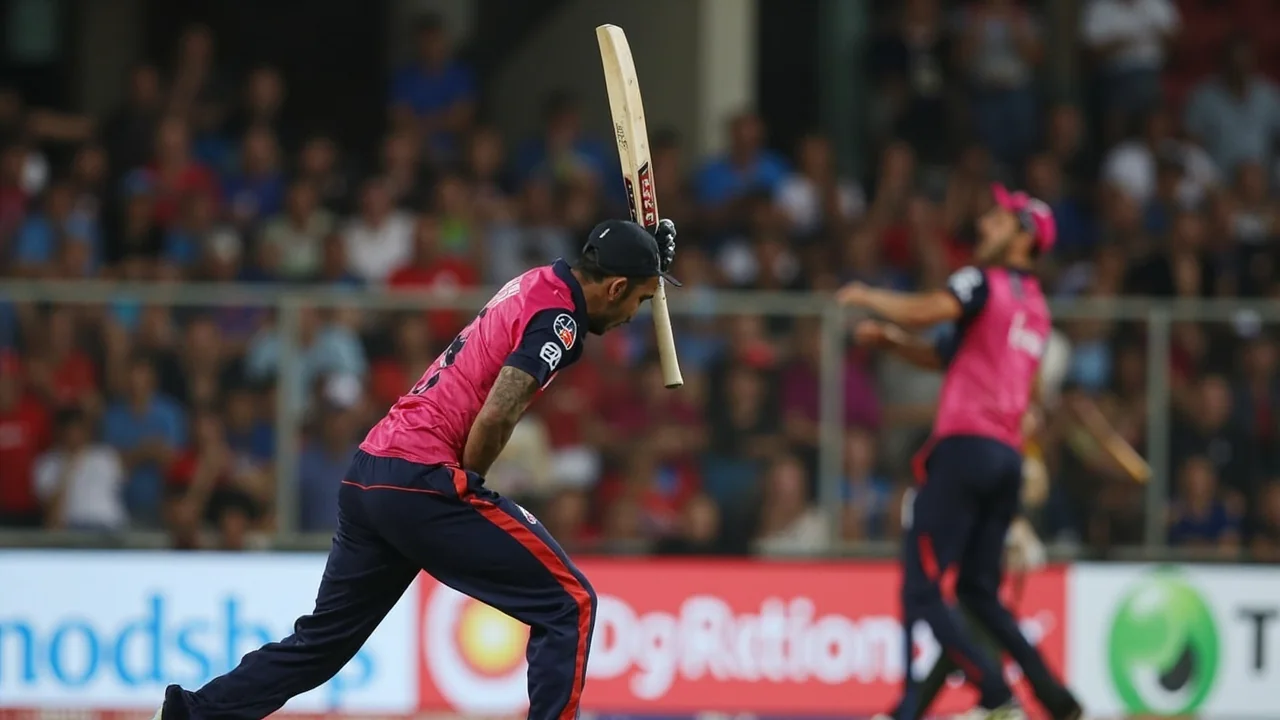 A batter shaping into a pull shot on the off side during a Hundred match, with fielders spread deep on the leg side boundary