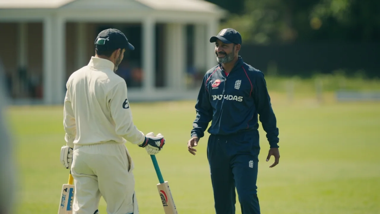 A medium-pacer running in to bowl during the middle overs of a domestic 50-over match, with fielders spread on the off side